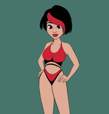 Mayolu ve güneş gözlüklü kız, çizim, çizim, illüstrasyon