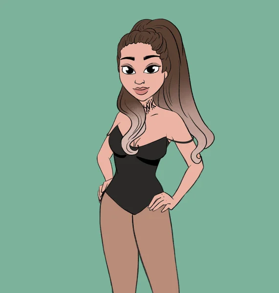 Beautiful Young Woman Black Swimsuit White Background Vector Illustration — Stock Photo, Image