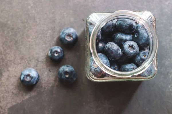 Blueberries Glass Jar Black Background — Stock Photo, Image