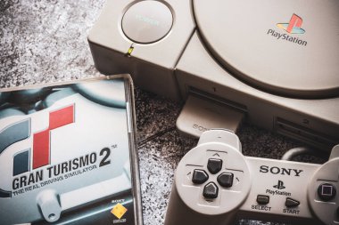 Barcelona, July 24, 2022 Old PlayStation console by Sony Entertainment. Illustrative, editorial.