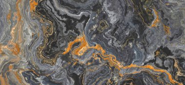 Kıvırcık turuncu damarlı siyah akik mermer deseni. Soyut doku ve arkaplan. 2B illüstrasyon