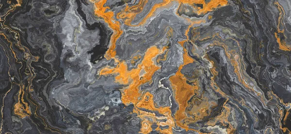 Kıvırcık turuncu damarlı siyah akik mermer deseni. Soyut doku ve arkaplan. 2B illüstrasyon