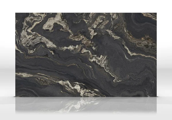 Onyx marble tile standing on the white background with reflections and shadows. Texture for design. 2D illustration. Natural beauty