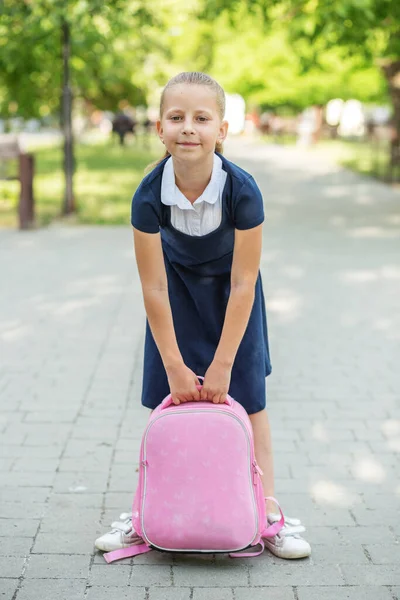 Mooi Meisje Met Roze Rugzak Gaat Naar School Begrip Terug — Stockfoto