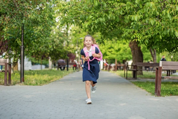 Beautiful Schoolgirl Runs Backpack School Concept Back School Education — 스톡 사진