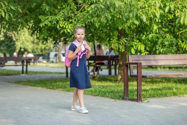 Beautiful Child Girl Pink Backpack Goes School Concept Back School — Foto de Stock