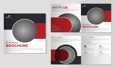 Corporate company square bifold brochure with business magazine template, Creative 4 pages minimalist brochure design
