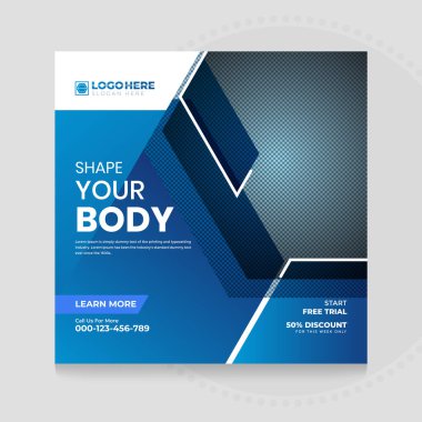 Gym and fitness Instagram social media post with  Banner Template