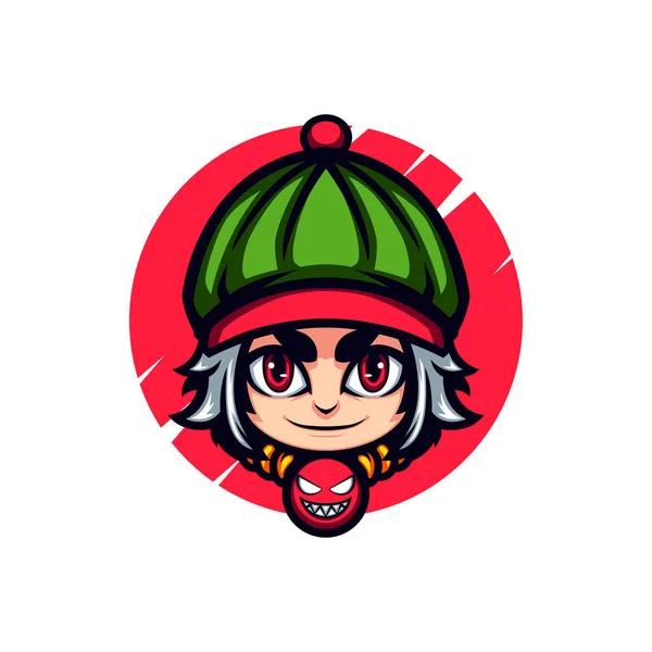 可爱的绿帽冒险家病媒吉祥物 — 图库矢量图片