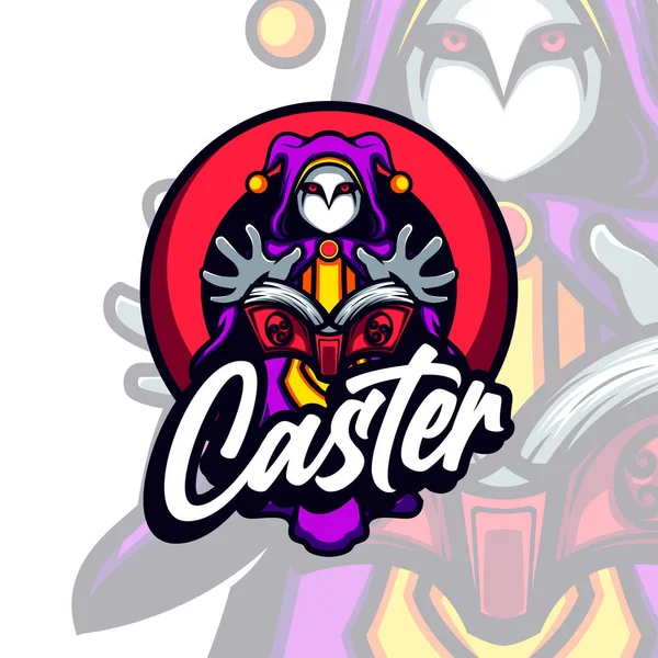 Lila Kapuzenzauber Caster Witchcraft Vector Mascot — Stockvektor
