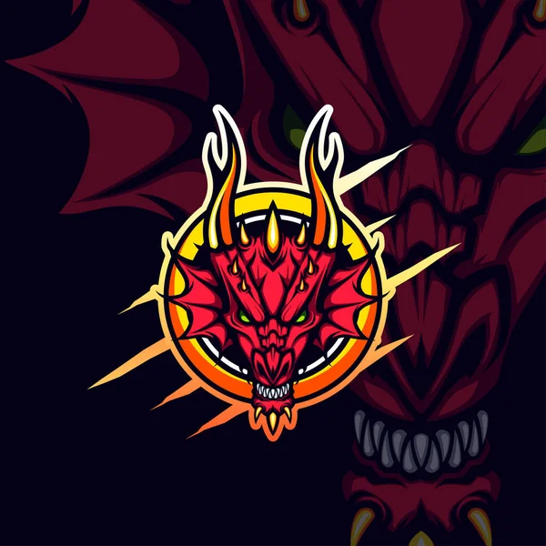 Gold Kreisförmige Rote Drachenkopf Emblem Vector Mascot — Stockvektor