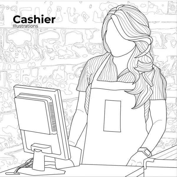 Female Cashier Working Part Time Summer Vacation Convenience Store Wearing — Vector de stock