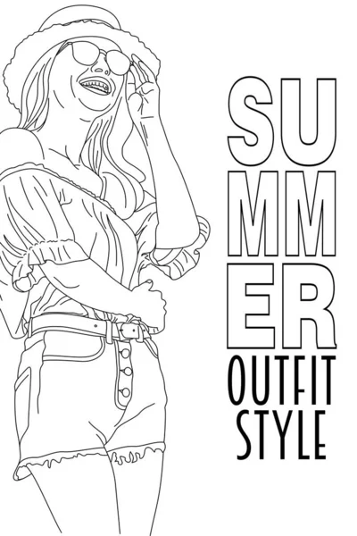 Simple Illustration Design Outfit Style Reference Summer Vacation Beach — 스톡 벡터