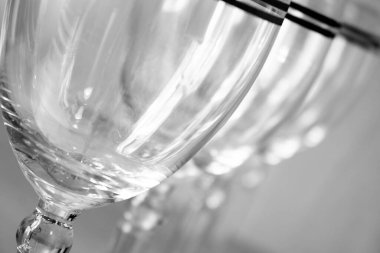 set of empty glasses in the foreground