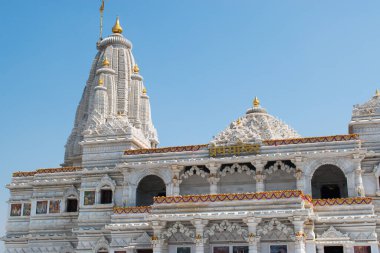 Mathura Vrindavan temple, Prem mandir with blue sky in the background , beautiful architecture. Radha Krishna temple.