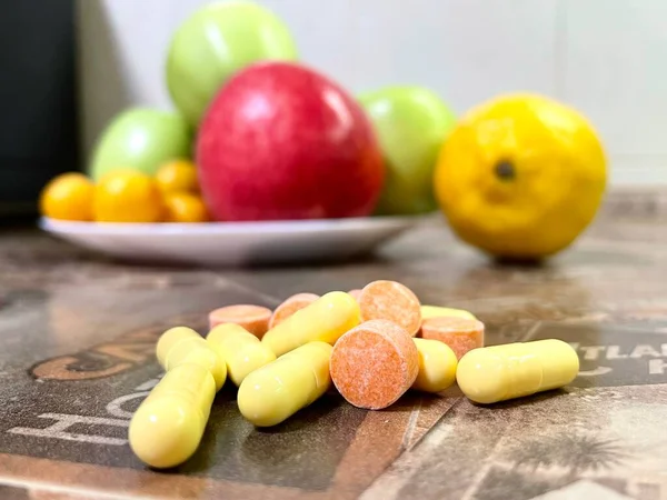 Table Pills Health Yellow Fruit —  Fotos de Stock