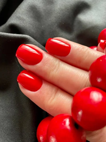 Nail Manicure Red Bright — стоковое фото