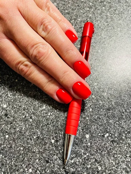 Manicura Uñas Uñas Rojo Mano Dedos Pasión Estilo — Foto de Stock