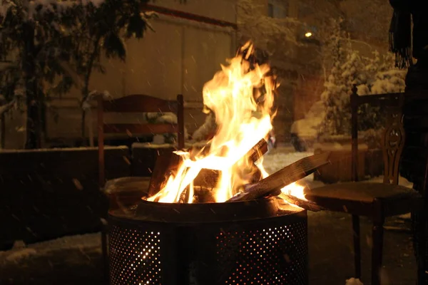 Fireplace Burning Logs Fireplace Flames Winter — стоковое фото