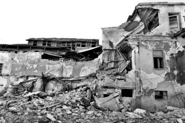 Destroyed and demolished into ruins.Old train factory complex destroyed in NATO bombardment of Yugoslavia.