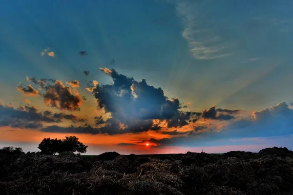 Hdr Sunset Landscape Field —  Fotos de Stock