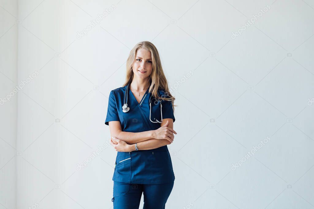 beautiful woman doctor therapist in polyclinic hospital