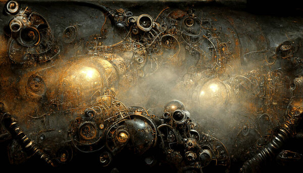 Steampunk metal texture with gadgets and light