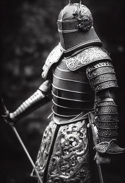 Ancient armor wearing knight black and white