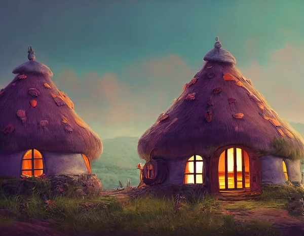 Cozy little houses on nature illustrated