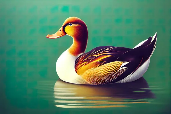 Duck at sea with green background illustrated