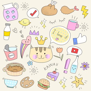 El çizimi elementlerin şirin karalama seti