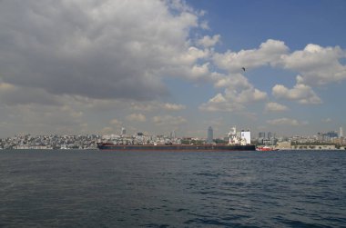 İstanbul, İstanbul ve Türkiye 'de Boğaz' dan Geçen Dev Kargo Gemisi.