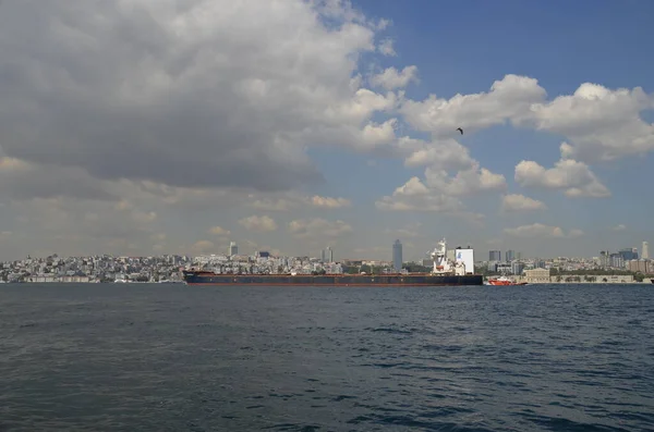 Giant Cargo Ship Passing Through the Bosphorus, Istanbul, Turkey.
