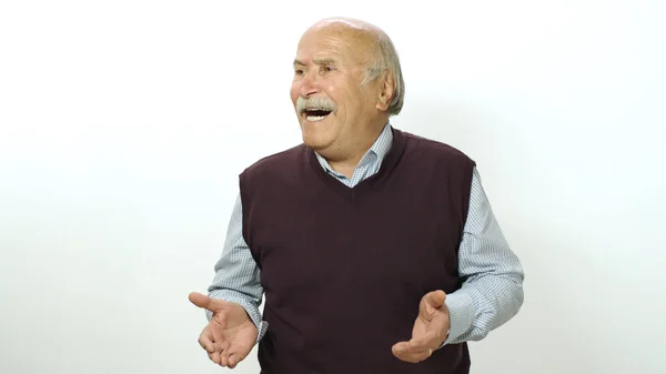 Krásný Starý Muž Usmívá Studio Portrét Starého Muže Izolovaný Bílém — Stock fotografie