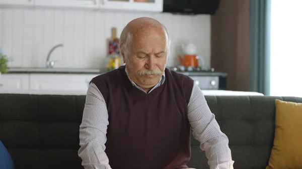 Old Man Sitting Thoughtfully Home Nursing Home Concept Being Alone — Stock Photo, Image