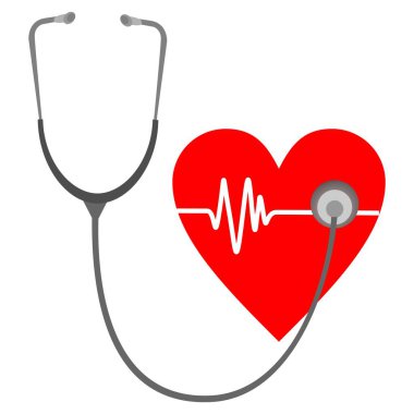 Stetoskop vektör illüstrasyonuyla kalp kontrolü, nabız ritmi