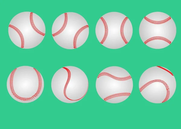 Diseño Pelota Béisbol Con Ocho Vistas Diferentes — Vector de stock