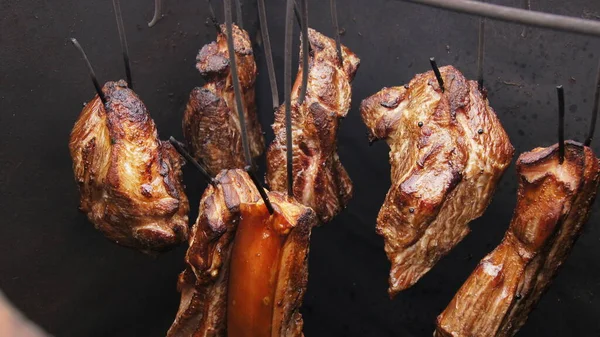 Comida Com Carne Carne Tratada Com Fogo Fumaça Cozinha Ucraniana — Fotografia de Stock