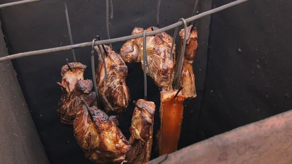 Comida Com Carne Carne Tratada Com Fogo Fumaça Cozinha Ucraniana — Fotografia de Stock