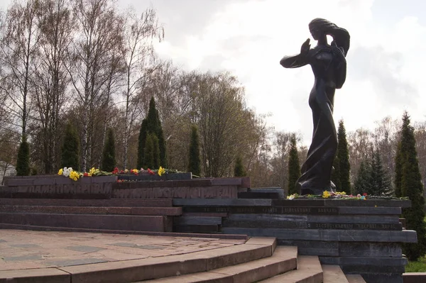 Anıt Uyarısı. Heykel yapısı Çernobil. Taştan yapılmış bir kadın. Çernobil trajedisi. 