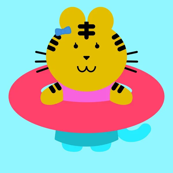 Illustration Tiger Girl Swimming Swimming Ring — Stock fotografie