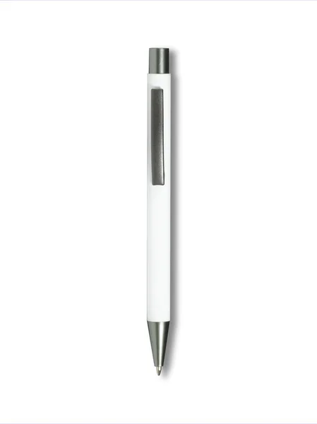 Długopisy Wyizolowane Białym Tle Zdjęcie Sklepu Biały Długopis Cieniem — Zdjęcie stockowe