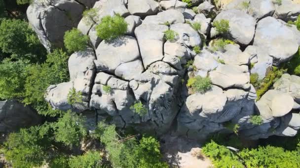 Odhodlaný Horolezec Šplhá Příkré Stěně Skalnaté Hory Dítě Překonává Obtížnou — Stock video
