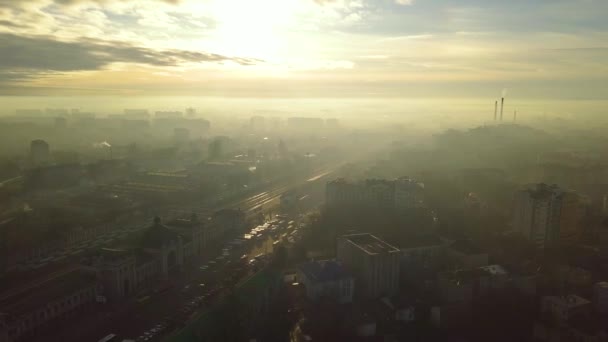 Vue Aérienne Panoramique Ville Moderne Aube — Video