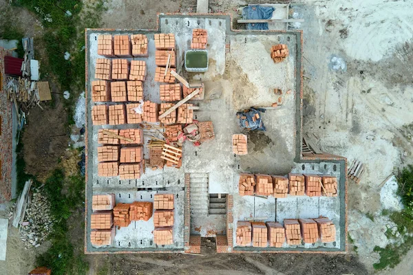 Vista Aérea Arriba Hacia Abajo Las Obras Construcción Nueva Casa — Foto de Stock