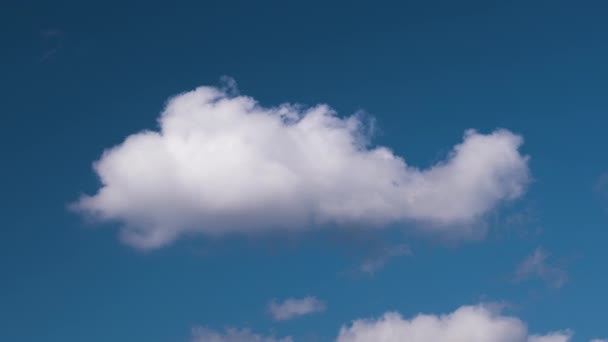 Fényes táj fehér puffadt cumulus felhők alkotó és változó erős szél alatt a kék ég. — Stock videók