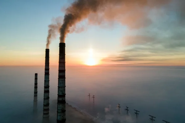 Uitzicht Vanuit Lucht Hoge Pijpen Van Kolencentrales Met Zwarte Rook — Stockfoto