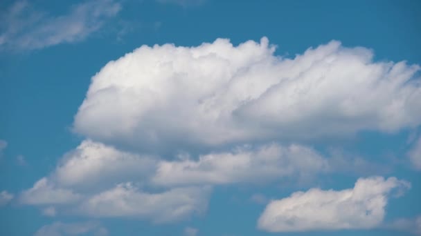 Imágenes de lapso de tiempo de rápido movimiento blanco hinchado cúmulo nubes en el cielo azul claro — Vídeos de Stock