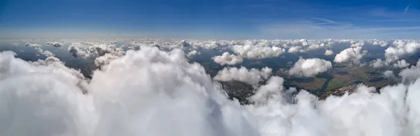 Aerial View Airplane Window High Altitude Earth Covered Puffy Cumulus — Stock Photo, Image