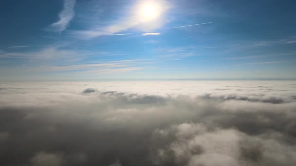 Aerial view from high altitude of earth covered with puffy rainy clouds forming before rainstorm — 图库视频影像